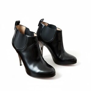 Giuseppe‎ Zanotti Black Leather Stiletto Ankle Boots Gold Heel Size 37.5 Goth